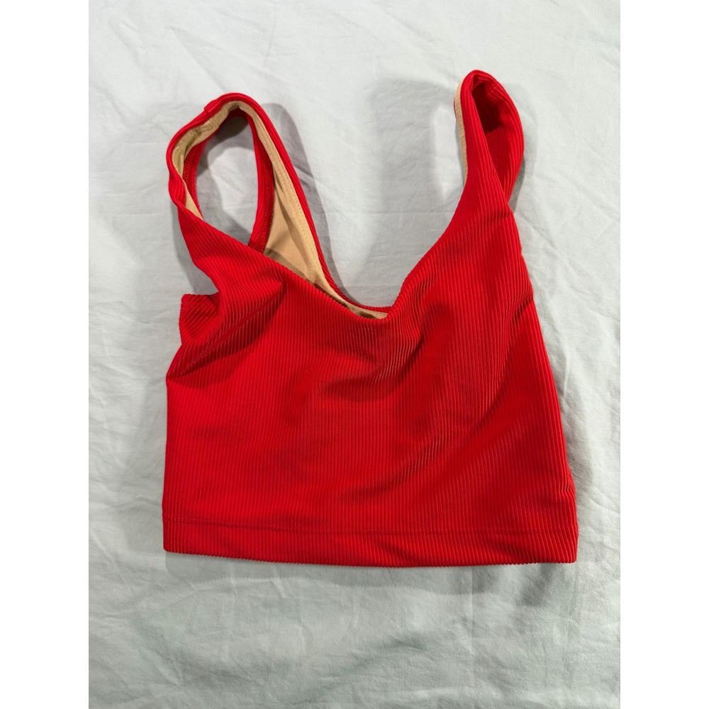 Womens Red Ribbed Knit Scoop Neck Crop Top Tank Double Layered Small - Picture 1 of 6
